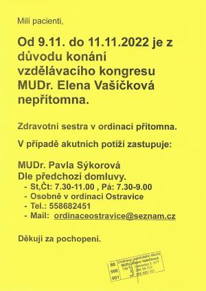 Oznámení – MUDr. Pavly Sýkorové 1