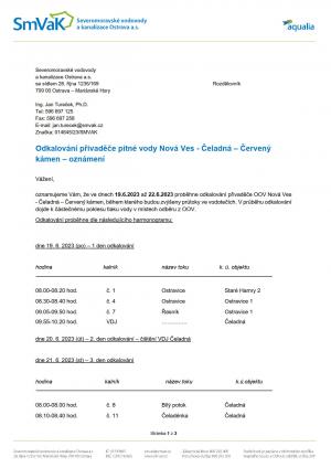 Odkalování přivaděče pitné vody Nová Ves - Čeladná – Červený  kámen – oznámení     1